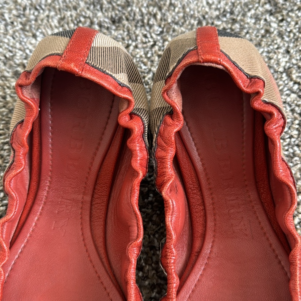 Burberry Flat Shoes, Size 38, Orange, Plaid - Picture 6 of 7